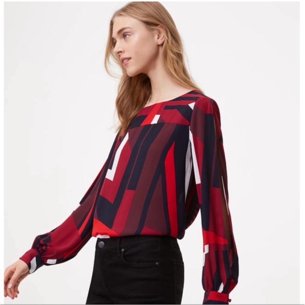 Loft Petites Split Sleeve Abstract Print Blouse